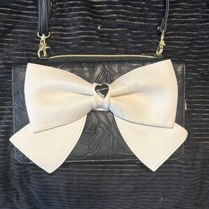 Betsey Johnson Black and Cream Bow Clutch